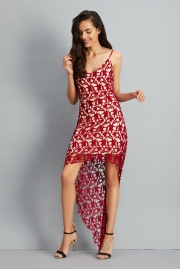 Floral Lace Trim Asymmetric Spaghetti Strap Sbort Party Cocktail Dress