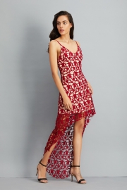 Floral Lace Trim Asymmetric Spaghetti Strap Sbort Party Cocktail Dress