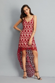 Floral Lace Trim Asymmetric Spaghetti Strap Sbort Party Cocktail Dress