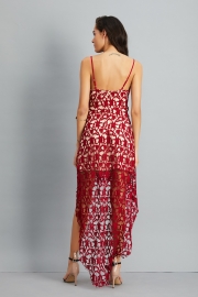 Floral Lace Trim Asymmetric Spaghetti Strap Sbort Party Cocktail Dress