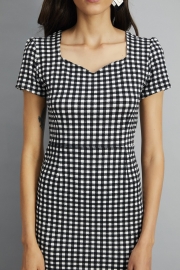 Houndstooth Sweetheart Neck Fishtail Bodycon Dress With Belt