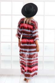 Buttons and Slit Front Open Tie-dye Print Chiffon Beachwear