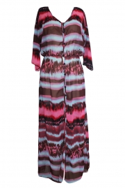 Buttons and Slit Front Open Tie-dye Print Chiffon Beachwear