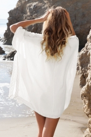 White Kimono Crochet Poncho Beachwear