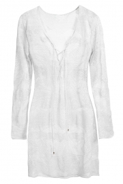 White Long Sleeve Knitted Tunic Beachwear