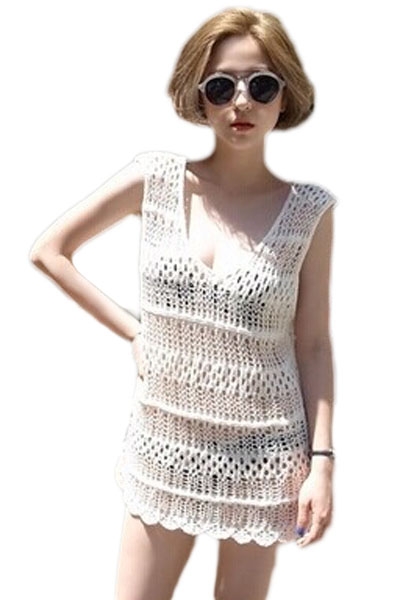 White Crochet Sleeveless Beachwear
