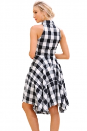 Black White Gray Checks Flared Shirtdress