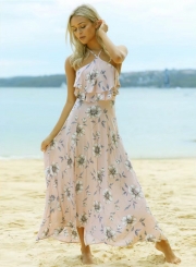 Women's Hlater Floral Print Sleeveless High Slit Maxi Dress