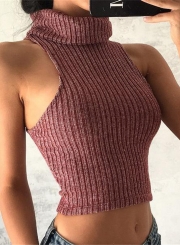 High Neck Sleeveless Knitted Crop Top