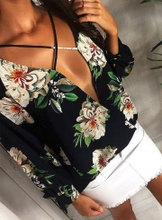 Floral V Neck Long Sleeve Chiffon Blouse