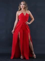 Women's Fashion Strapless High Slit Wide-leg Jumpsuit