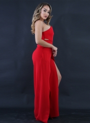 Women's Fashion Strapless High Slit Wide-leg Jumpsuit