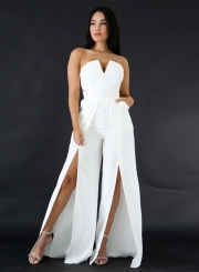 Women's Fashion Strapless High Slit Wide-leg Jumpsuit