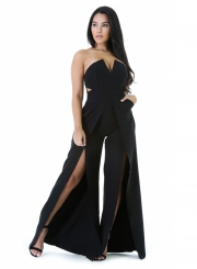 Women's Fashion Strapless High Slit Wide-leg Jumpsuit