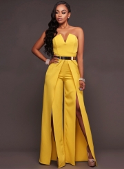 Women's Fashion Strapless High Slit Wide-leg Jumpsuit