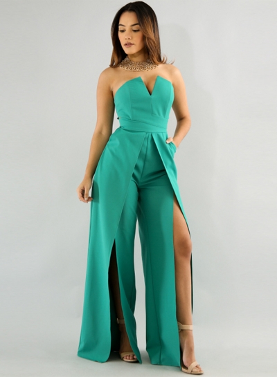 Women's Fashion Strapless High Slit Wide-leg Jumpsuit zecalaba.com