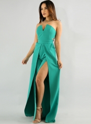 Women's Fashion Strapless High Slit Wide-leg Jumpsuit