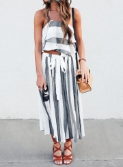 Women's Fashion Striped 2 Piece Maxi Skirt Set
