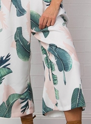 Strapless off Shoulder Leaf Print Jumpsuit