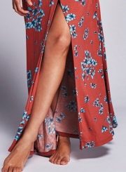 Women's Deep V Neck Floral Print Dress