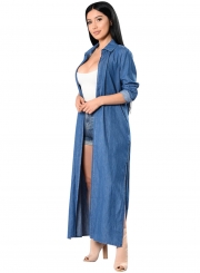 Women's Open front Longline Denim Trench Coat