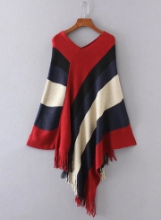 V Neck Tassel Cape Shawls Batwing Knit Sweater Cloak