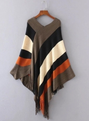 V Neck Tassel Cape Shawls Batwing Knit Sweater Cloak