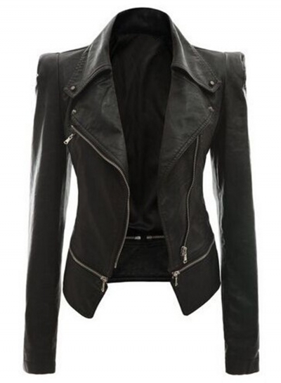 Women's Slim Fit Motorcycle Zip PU Jacket YOYOTSHOP.com