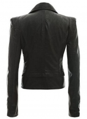 Women's Slim Fit Motorcycle Zip PU Jacket