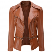 Women's Slim Fit Motorcycle Zip PU Jacket