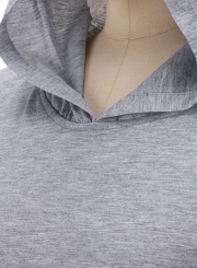 Casual Short Sleeve Loose Fit Solid Hoodie