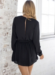 Women's Solid V Neck Long Sleeve Romper
