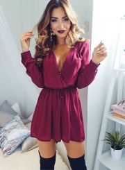 Women's Solid V Neck Long Sleeve Romper