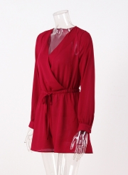 Women's Solid V Neck Long Sleeve Romper