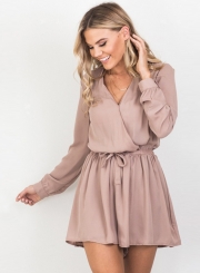 Women's Solid V Neck Long Sleeve Romper