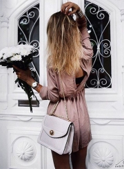 Women's Solid V Neck Long Sleeve Romper