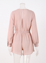 Women's Solid V Neck Long Sleeve Romper