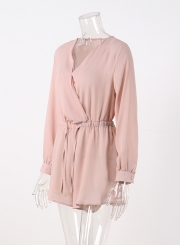Women's Solid V Neck Long Sleeve Romper
