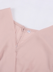 Women's Solid V Neck Long Sleeve Romper