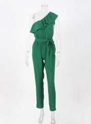 Women's One Shoulder Flounce Panel Chiffon Jumpsuit