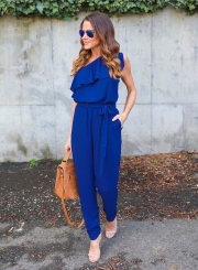 Women's One Shoulder Flounce Panel Chiffon Jumpsuit