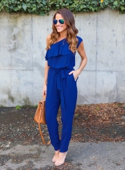 Women's One Shoulder Flounce Panel Chiffon Jumpsuit