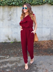 Women's One Shoulder Flounce Panel Chiffon Jumpsuit