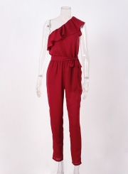 Women's One Shoulder Flounce Panel Chiffon Jumpsuit