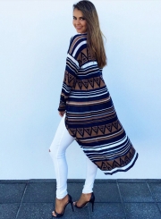 Women's Geometric Print Long Sleeve Cardigan Coat