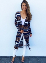 Women's Geometric Print Long Sleeve Cardigan Coat