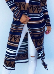 Women's Geometric Print Long Sleeve Cardigan Coat