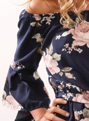 Women's Fashion off Shoulder 3/4 Sleeve Floral Print Mini Dress