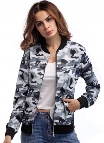 Women's Fashion Casual Long Sleeve Zip Up Camouflage Jacket YOYOTSHOP.com