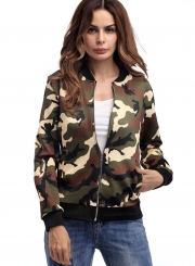 Women's Fashion Casual Long Sleeve Zip Up Camouflage Jacket